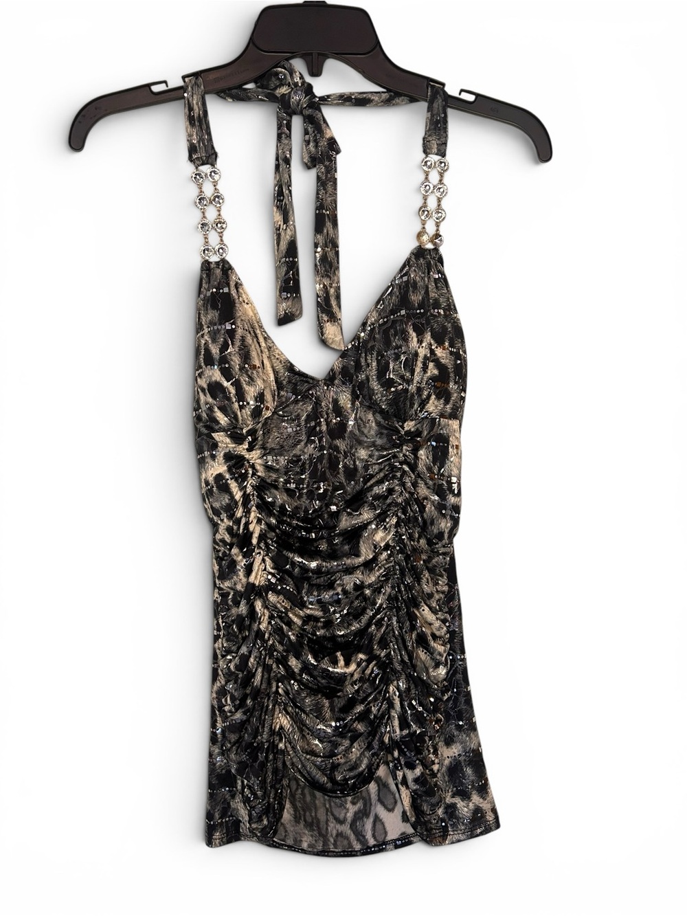 Lipstick Boutique Black & Gray Sequined Animal Print Top